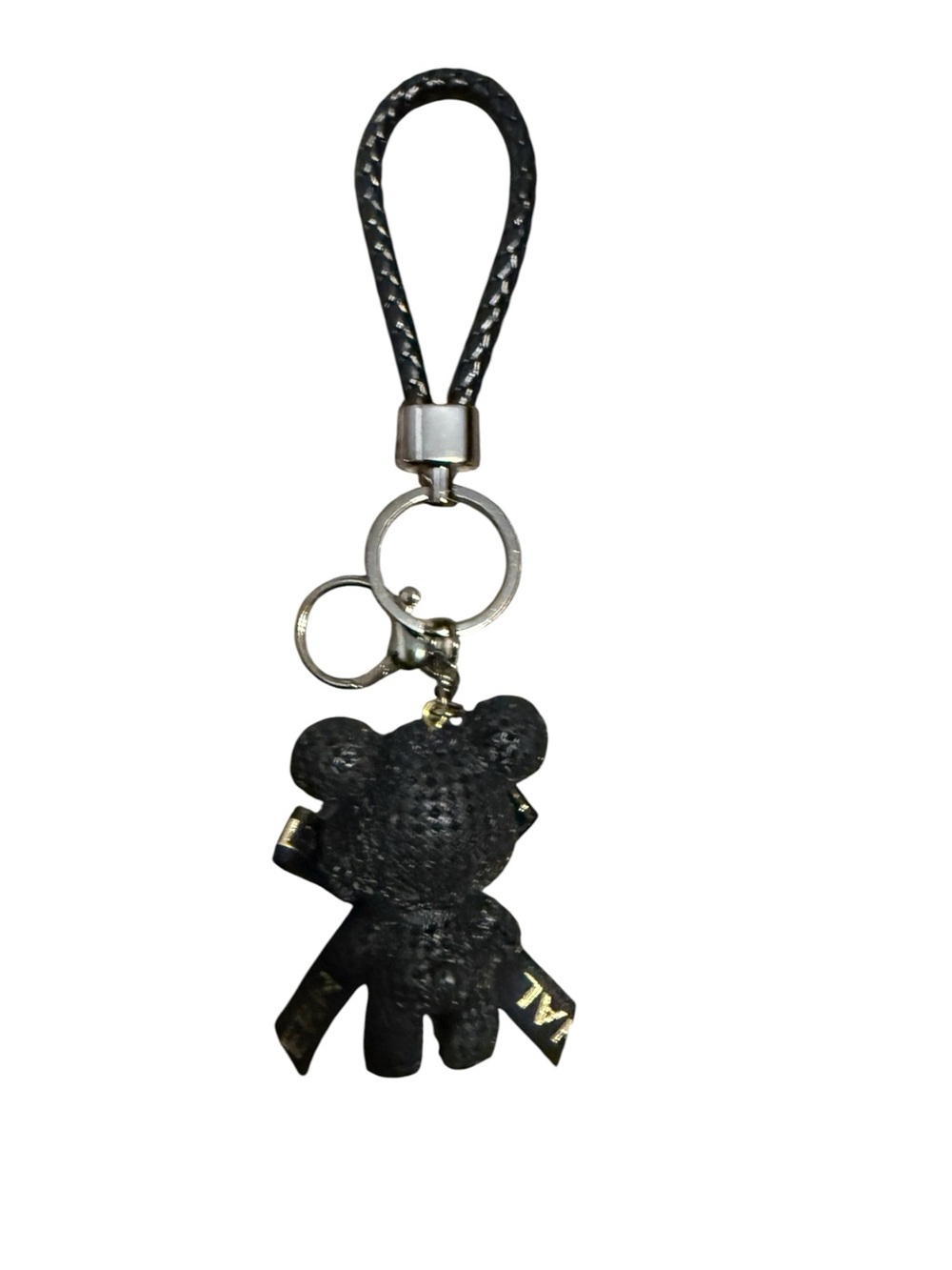 Black Teddy Bear Keychain with Ribbon Charm - Picture 2 of 2